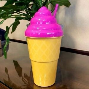 Pink and Yellow Ice Cream Cup with Straw